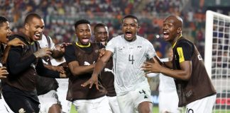 Bafana Bafana squad at the AFCON2023 after defeating morocco