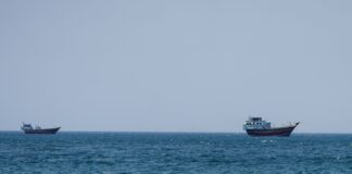 Vessels navigating the Strait of Hormuz near Musandam, Oman