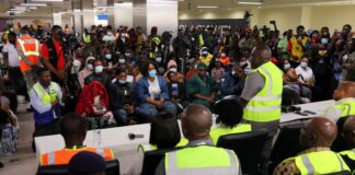 Ghanaian citizens arriving at Accra International Airport after being repatriated from South Africa.