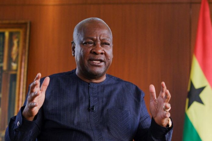 Ghana's President-elect John Dramani Mahama, 66, speaks with Reuters journalists in his office after general elections in Accra, Ghana.