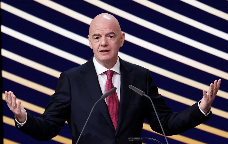 FIFA president Gianni Infantino speaking at the 50th Ordinary UEFA Congress in Brussels.