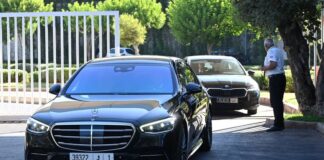 Cars leaving the FIFA office in Rabat, Morocco, where Gianni Infantino held a crisis meeting.
