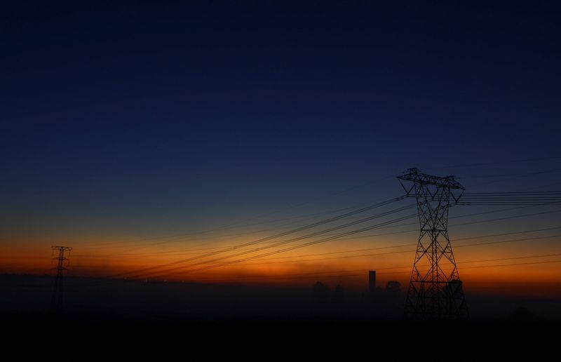 Eskom electricity pylons against a sky in Johannesburg, South Africa