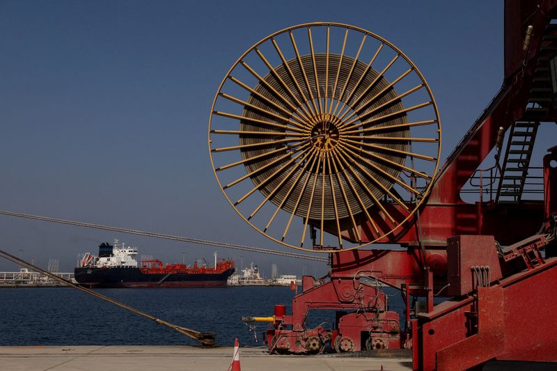 An oil tanker docked at the Port of Fujairah, in Fujairah, United Arab Emirates.