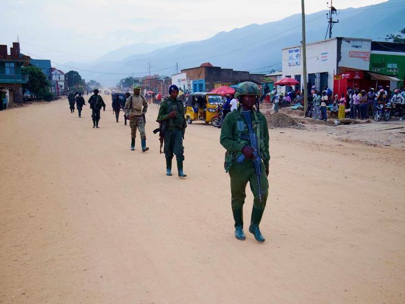 Damages outside a building after a drone attack in Goma, eastern Democratic Republic of the Congo.