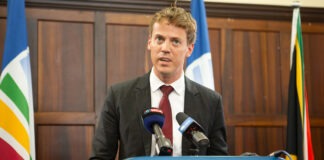 Mark Burke speaking during a Democratic Alliance media briefing on budget proposals in Cape Town.