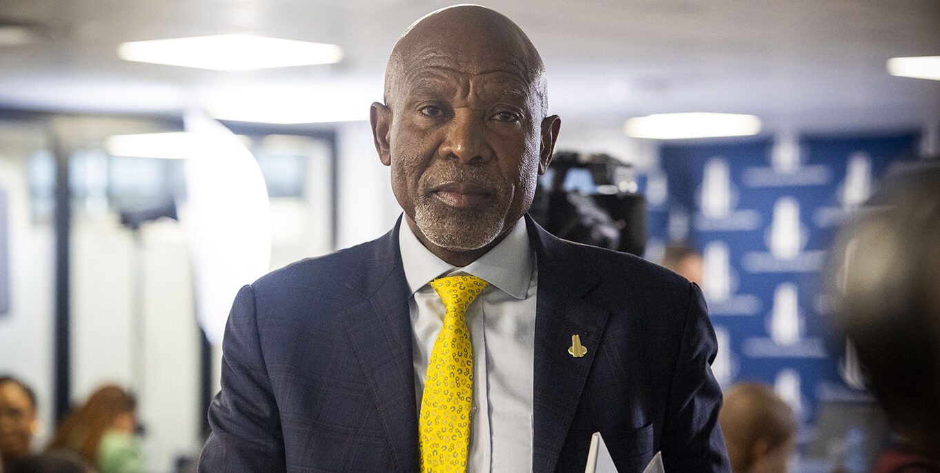 South African Reserve Bank governor Lesetja Kganyago speaking at a press conference in Centurion