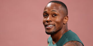 Sprinter Akani Simbine during the Men's 100 Metres heats at the World Athletics Championships in Tokyo