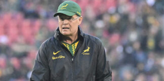 Springbok head coach Rassie Erasmus on the sidelines during a South Africa Test match.