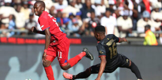 Mvelo Zikakayo of Milford FC and Thalente Mbatha of Orlando Pirates duel for the ball during a Betway Premiership match.