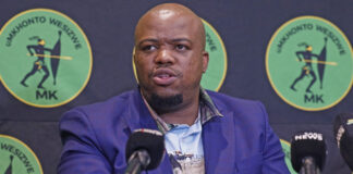MK Party secretary-general Sibonelo Nomvalo speaking at a media briefing in Sandton.